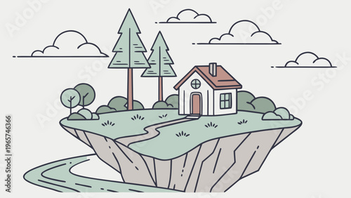 Surreal Floating Island Flat Vector