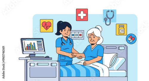 Female Doctor Examining Senior in Hospital Room