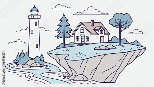 Surreal Floating Island Flat Vector