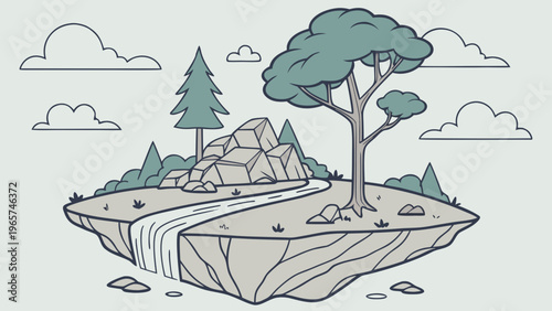 Surreal Floating Island Flat Vector