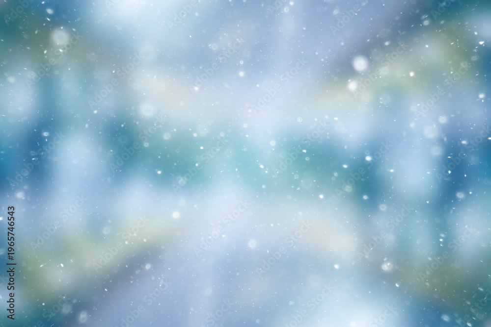 Fototapeta premium blurred snow / winter abstract background, snowflakes on abstract blurred glowing leaf background