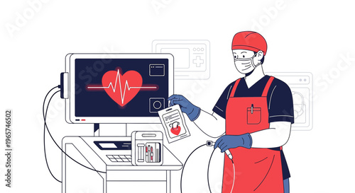 Medical Professional Monitoring Heartbeat on ECG Machine in Modern Healthcare Setting