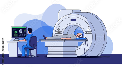 Medical Professional Monitors MRI Scan of Patient in Modern Diagnostic Imaging Suite