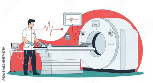 Medical professional operating CT scanner for patient diagnosis in modern clinic