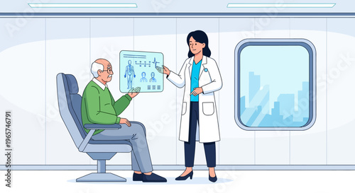 Physician Advising Senior Patient in Modern Clinic