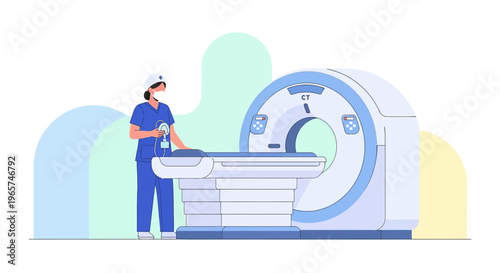 Medical Professional Operating CT Scanner Machine for Patient Scan in Hospital Room