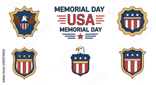 American patriotic shield icons set.