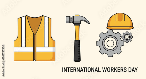 Construction worker safety gear tools.