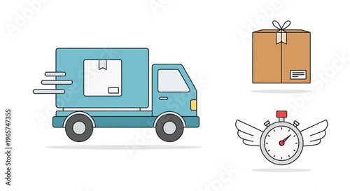 Delivery truck with package and clock.