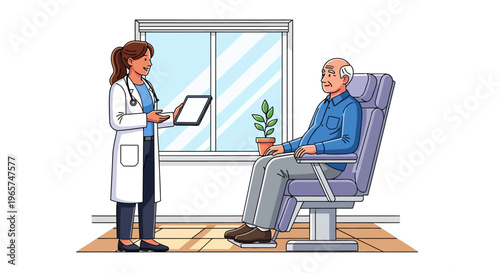 Physician Using Tablet With Elderly Patient