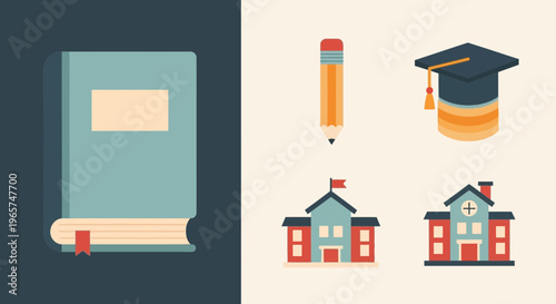 Education icons with school supplies.