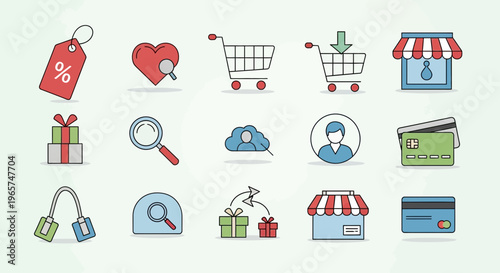 Ecommerce shopping icons and symbols.