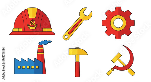 Industrial tools and symbols icons set.