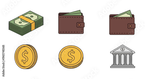 Money and financial symbols icons.