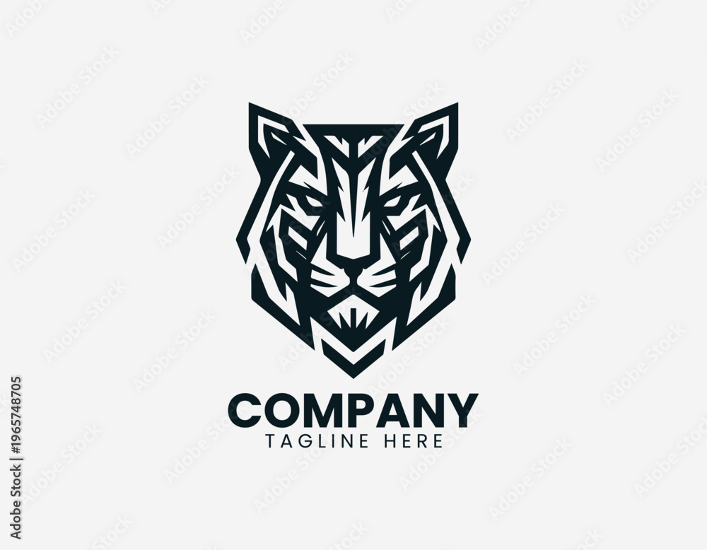 Obraz premium Geometric tiger head black vector logo illustration isolated on white background