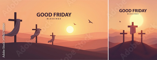 Elegant Good friday with cross background, Good friday holy week background for banner and social meida template