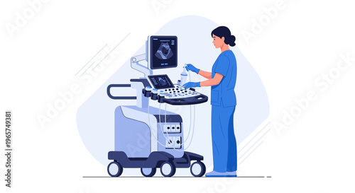 Medical Professional Operating Ultrasound Machine for Diagnostic Imaging in Clinic