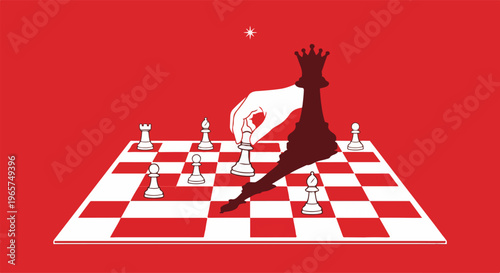 Chess Strategy Concept Showing Pawn Casting Queen Shadow Symbolizing Hidden Power Smart Moves and Underdog Advantage Illustration
