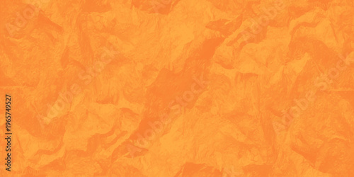 Orange crumpled paper texture background, vibrant wrinkled parchment surface for abstract backdrop and creative design