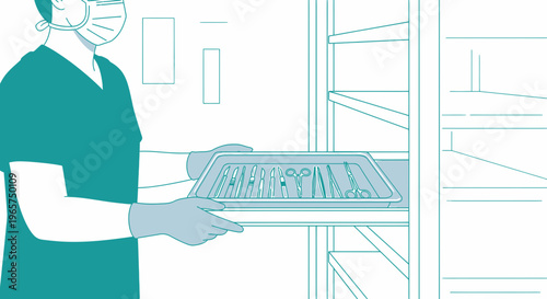 Medical Professional Placing Surgical Instruments in Sterilization Rack