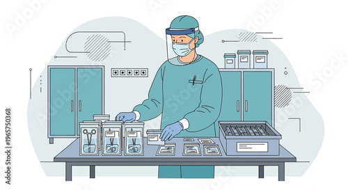 Medical Professional Preparing Surgical Instruments in Sterile Environment