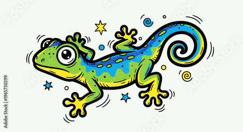 Gemini said

A cute cartoon green frog character sits on a leaf against a blue background in this fun wildlife vector illustration featuring a funny reptile design