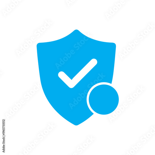 Bright blue shield icon displaying a white checkmark inside a superimposed circular element indicating successful registration.