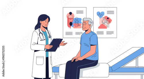 Doctor Consulting Senior Patient in Modern Clinic