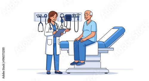 Doctor Consulting Senior Patient in Modern Clinic
