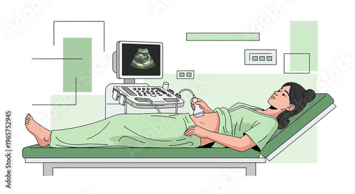 Pregnant Woman Undergoing Ultrasound Examination in Medical Clinic