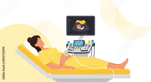 Pregnant Woman Undergoing Ultrasound Examination in Medical Clinic