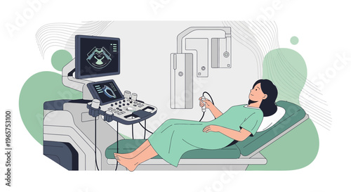 Pregnant Woman Undergoing Ultrasound Examination in Modern Medical Clinic