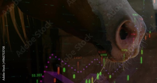 Cow breathing, magenta fading, bars animating morphing into rainbow mesh representing market data