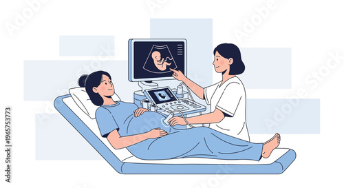 Pregnant Woman Undergoing Ultrasound Examination with Doctor