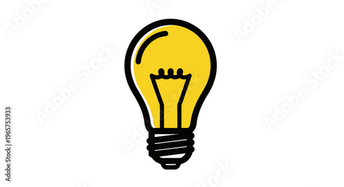 Glowing Yellow Lightbulb Icon for Idea, Inspiration, Creativity, Solution, Innovation, Knowledge, and Intelligence