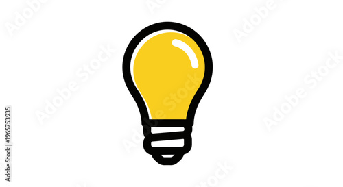 Bright yellow light bulb icon illustration representing new ideas, innovation, solutions, and creativity. Concept of inspiration.