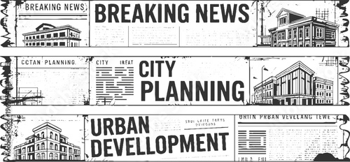 Newspaper headlines and of buildings urban planning and development architecture