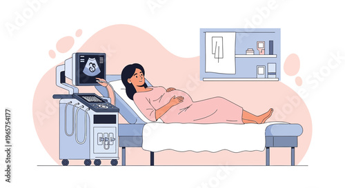 Pregnant Woman Undergoing Ultrasound Scan in Medical Clinic