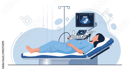Pregnant Woman Undergoing Ultrasound Scan in Modern Medical Clinic