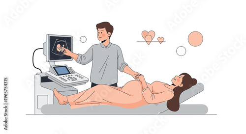 Pregnant Woman Undergoing Ultrasound Scan with Doctor
