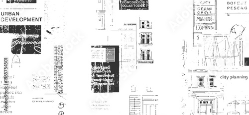 Urban development and city planning architectural with text and building facades architecture