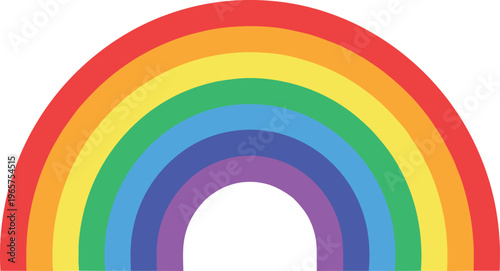 Semi circular rainbow arc with seven colorful concentric bands red orange yellow green blue purple abstract illustration flat vector