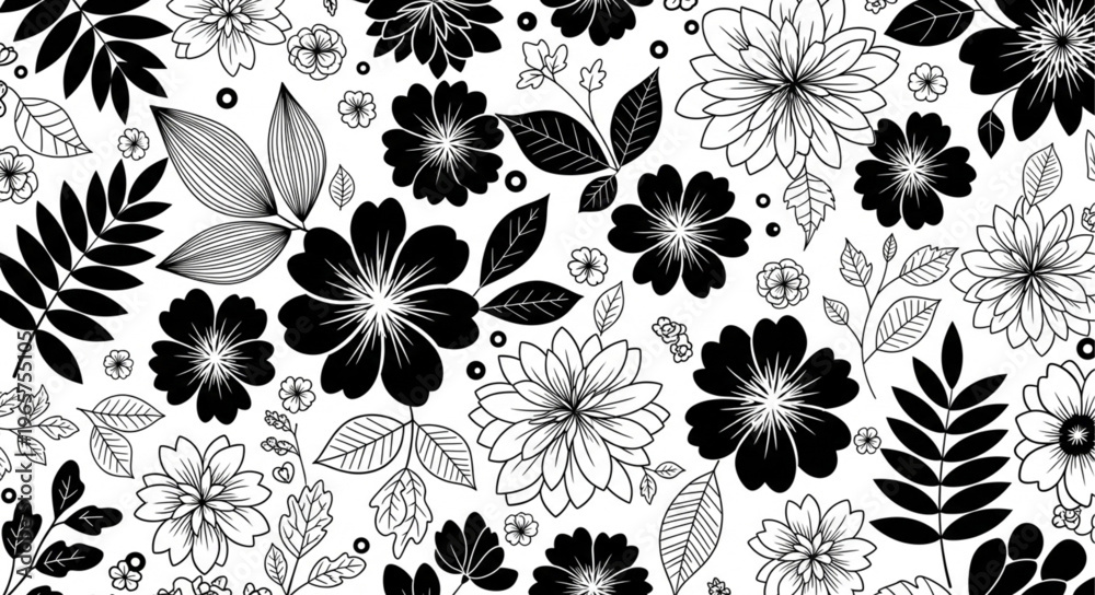 Obraz premium Black and white floral pattern.