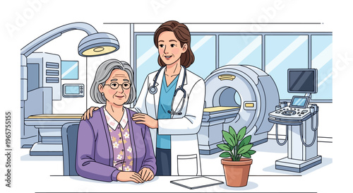Female Doctor Reassuring Elderly Patient in Clinic