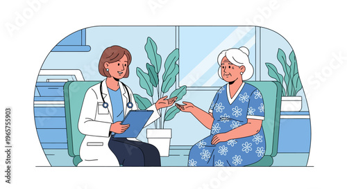 Physician Consulting Senior Woman in Modern Office