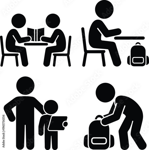 Illustrations of various learning and teaching scenarios with students and educators