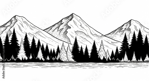 Black and white mountain landscape.