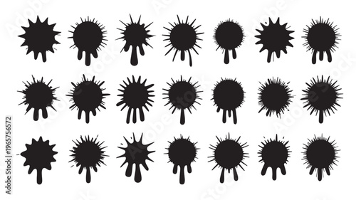 Set of black ink splashes and blots in a decorative vector illustration style