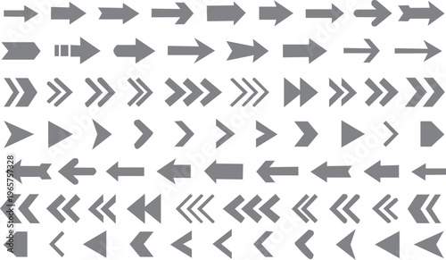 A collection of gray arrow icons on a white background