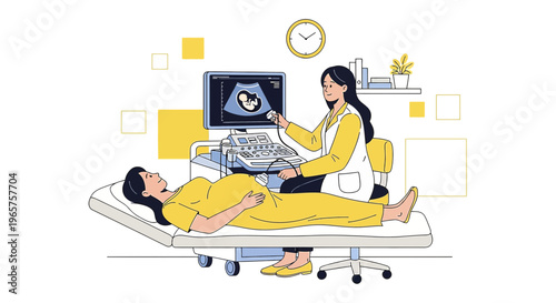 Pregnant Woman Undergoing Ultrasound Examination by Doctor in Clinic